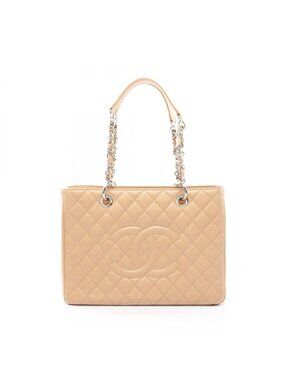 Chanel Tote Quilted Grand Shopping GST Beige Caviar Leather Chain